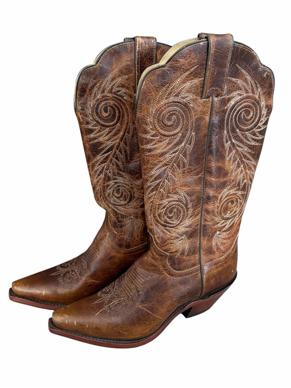 Justin Damiana Women’s Brown Embroidered Leather Cowboy Boots L4332 Size 8B